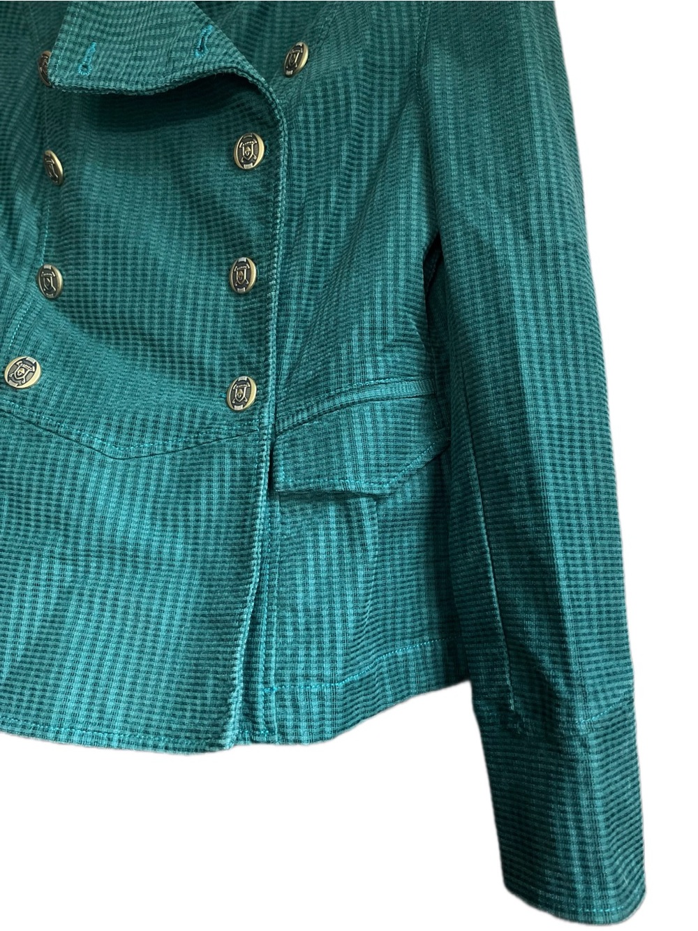 Cabi Legion Teal Green Corduroy Lennon Military Jacket Blazer Gold Crest Size M - Picture 5 of 10